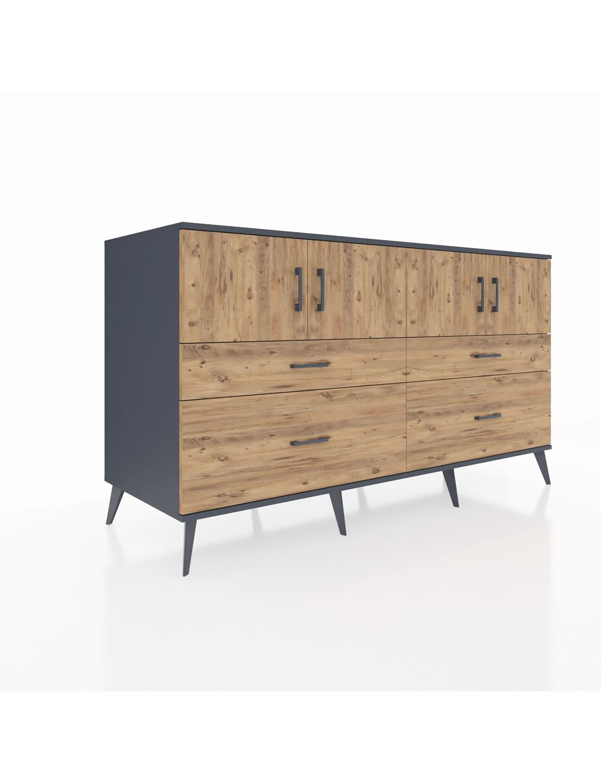 Kronos Konsol 2 Raflı 4 Çekmeceli 4 Kapaklı 176x59x99 Antrasit-Çam