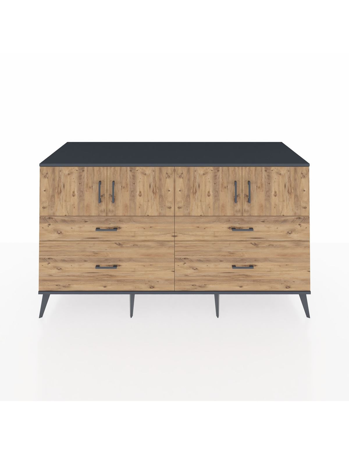 Kronos Konsol 2 Raflı 4 Çekmeceli 4 Kapaklı 176x59x99 Antrasit-Çam