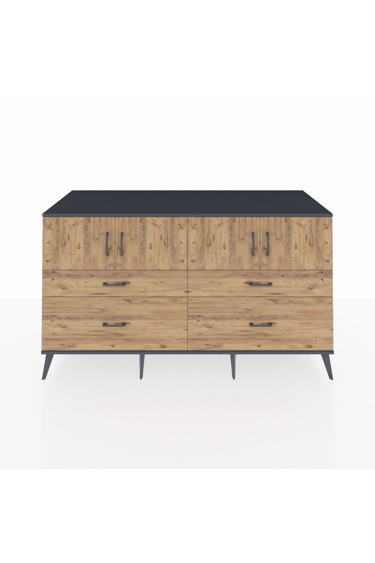 Kronos Konsol 2 Raflı 4 Çekmeceli 4 Kapaklı 176x59x99 Antrasit-Çam