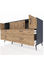 Kronos Konsol 2 Raflı 4 Çekmeceli 4 Kapaklı 176x59x99 Antrasit-Çam