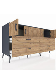 Kronos Konsol 2 Raflı 4 Çekmeceli 4 Kapaklı 176x59x99 Antrasit-Çam