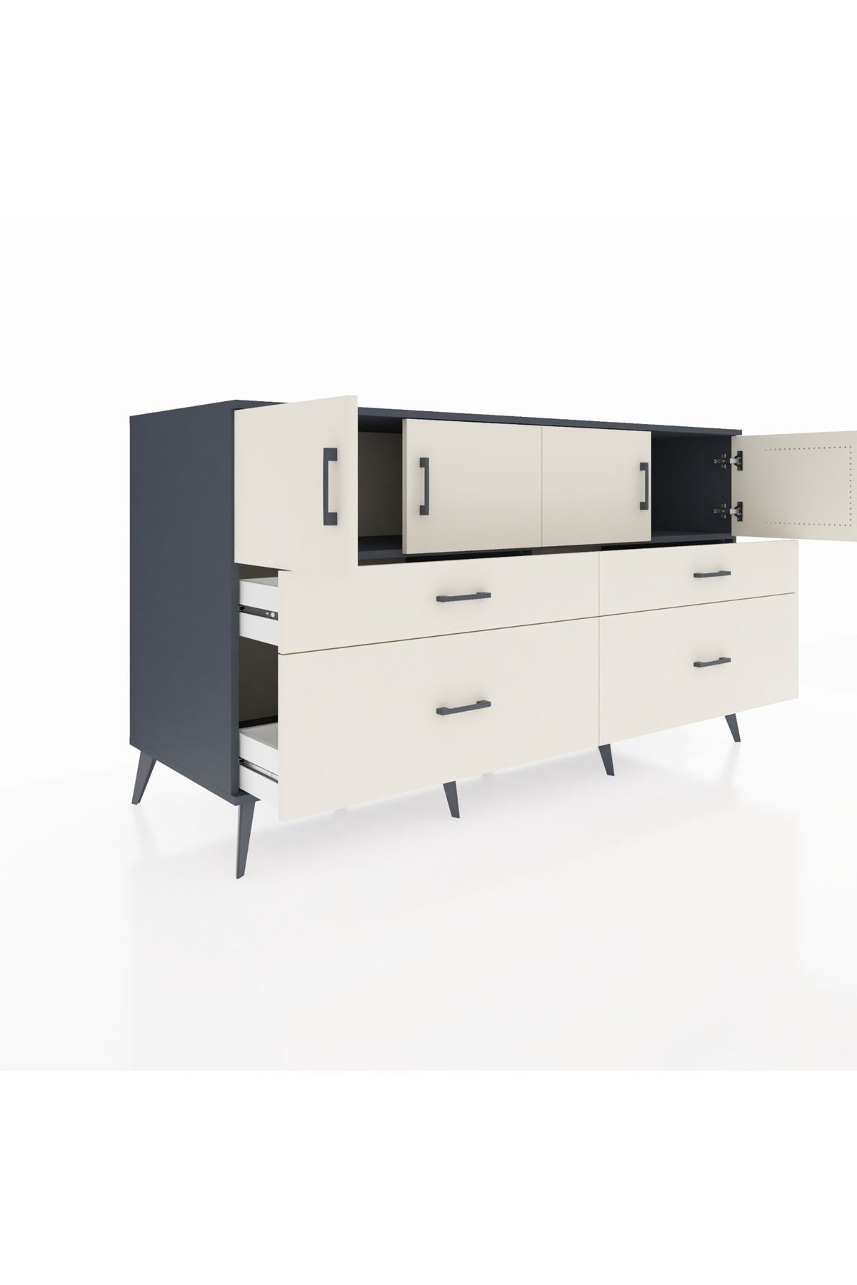 Kronos Konsol 2 Raflı 4 Çekmeceli 4 Kapaklı 176x59x99 Antrasit-Aytaşı