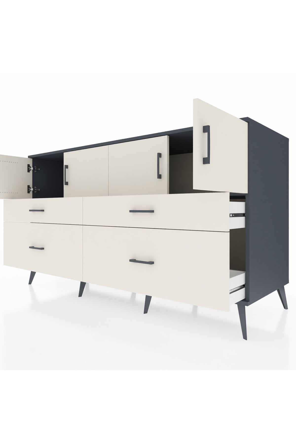 Kronos Konsol 2 Raflı 4 Çekmeceli 4 Kapaklı 176x59x99 Antrasit-Aytaşı