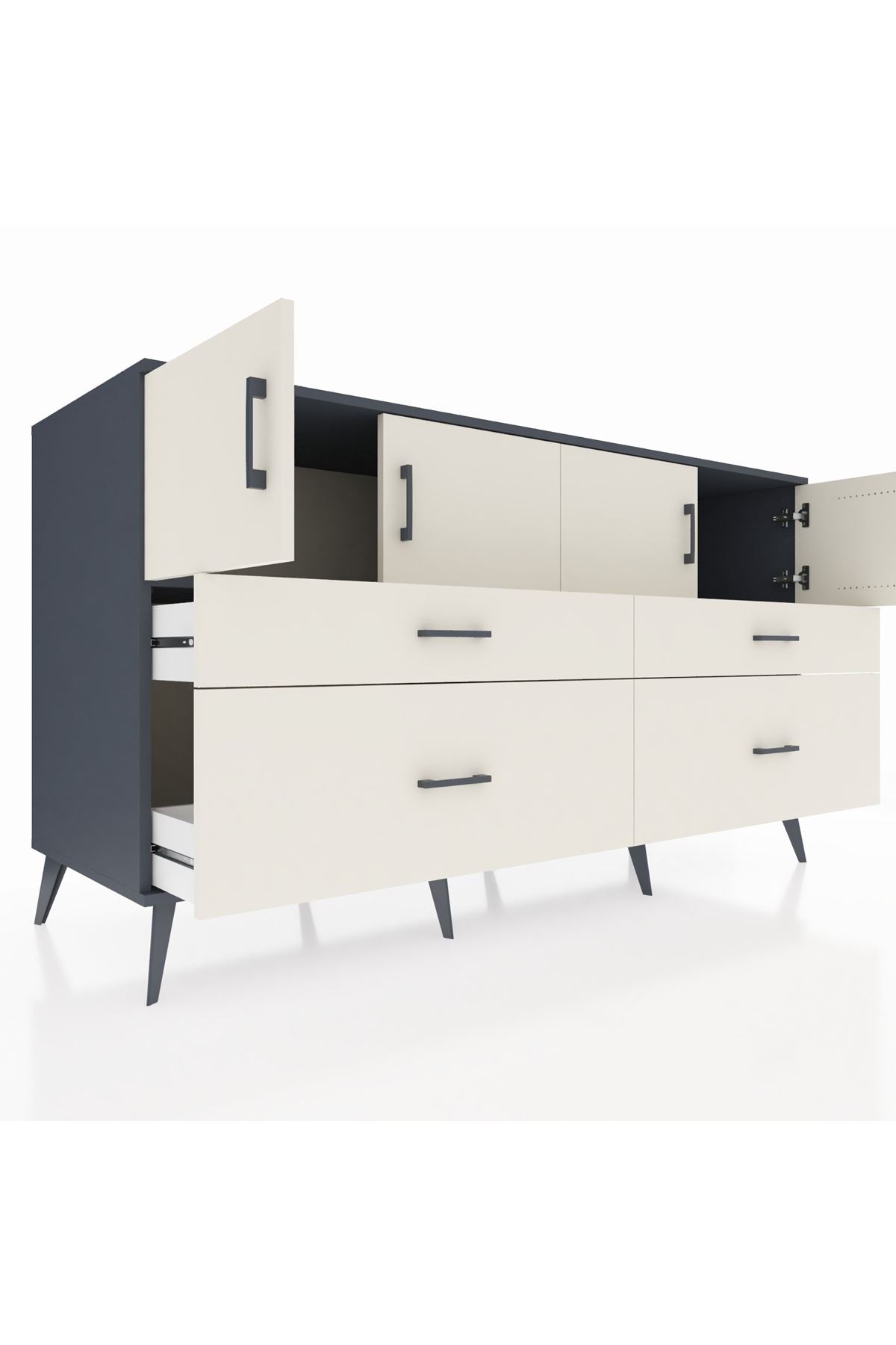 Kronos Konsol 2 Raflı 4 Çekmeceli 4 Kapaklı 176x59x99 Antrasit-Aytaşı