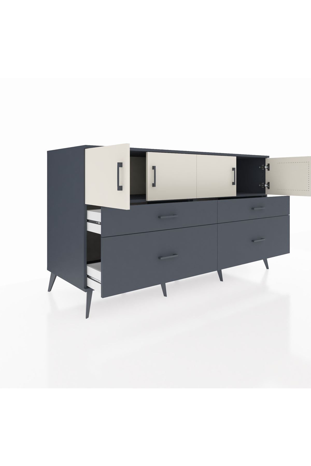 Kronos Konsol 2 Raflı 4 Çekmeceli 4 Kapaklı 176x59x99 Antrasit-Aytaşı/Antrasit