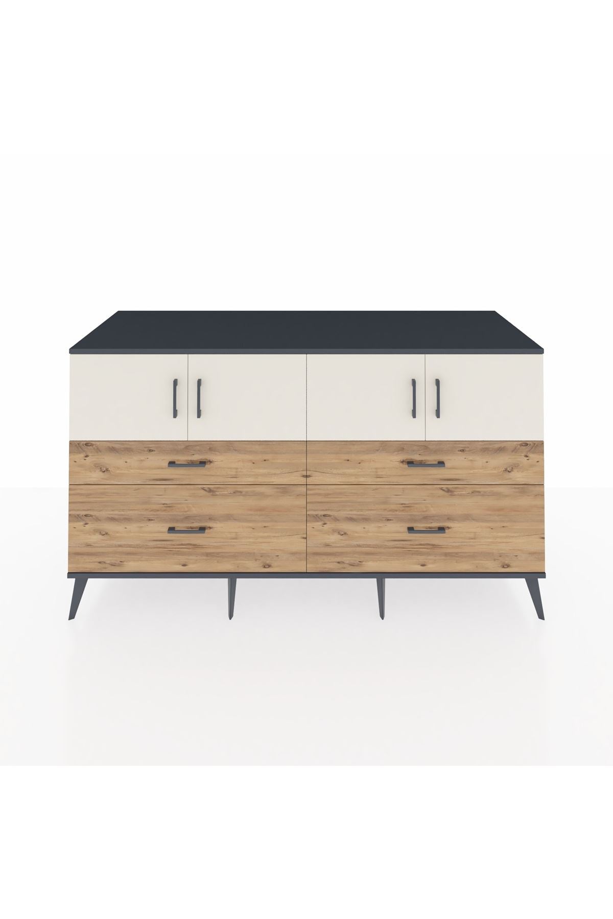 Kronos Konsol 2 Raflı 4 Çekmeceli 4 Kapaklı 176x59x99 Antrasit-Aytaşı/Çam