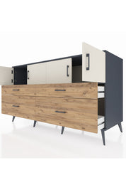 Kronos Konsol 2 Raflı 4 Çekmeceli 4 Kapaklı 176x59x99 Antrasit-Aytaşı/Çam