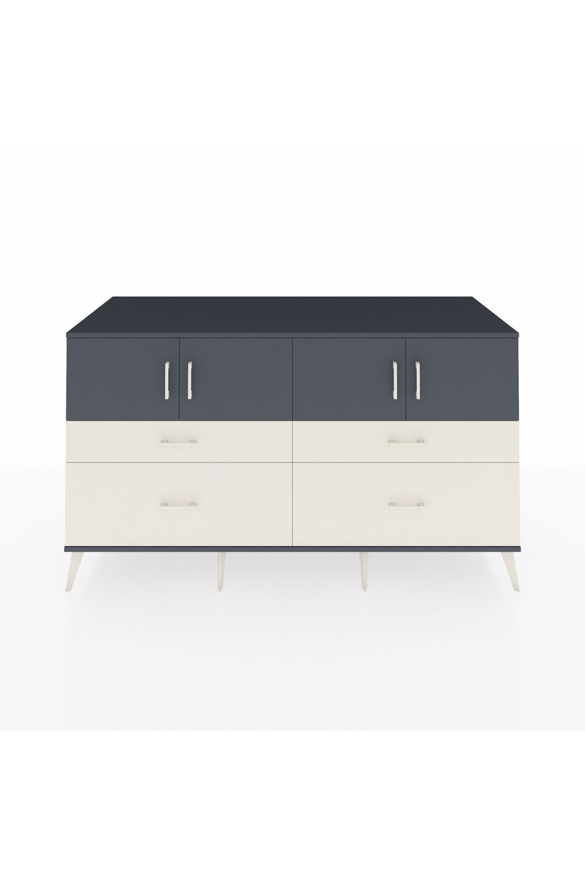 Kronos Konsol 2 Raflı 4 Çekmeceli 4 Kapaklı 176x59x99 Antrasit-Antrasit/Aytaşı