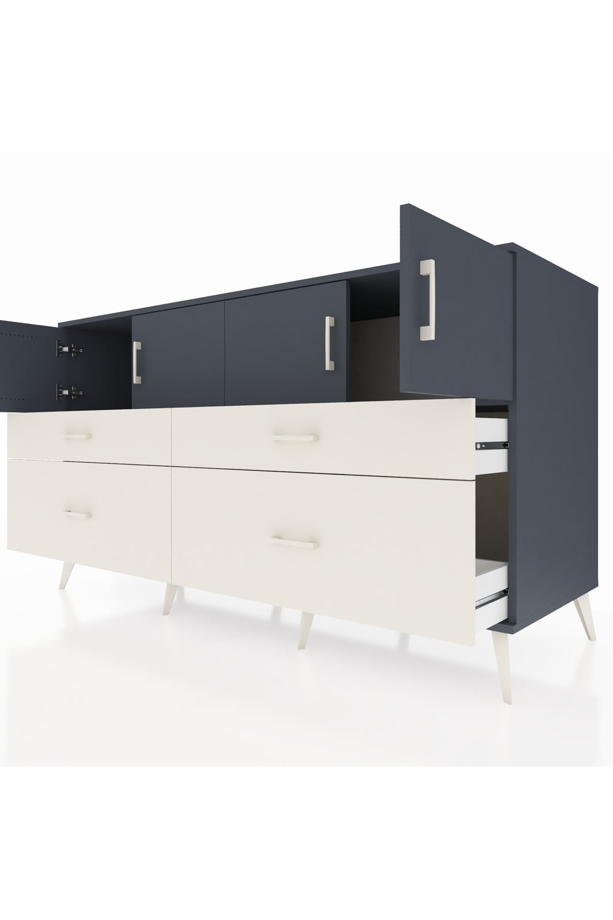 Kronos Konsol 2 Raflı 4 Çekmeceli 4 Kapaklı 176x59x99 Antrasit-Antrasit/Aytaşı