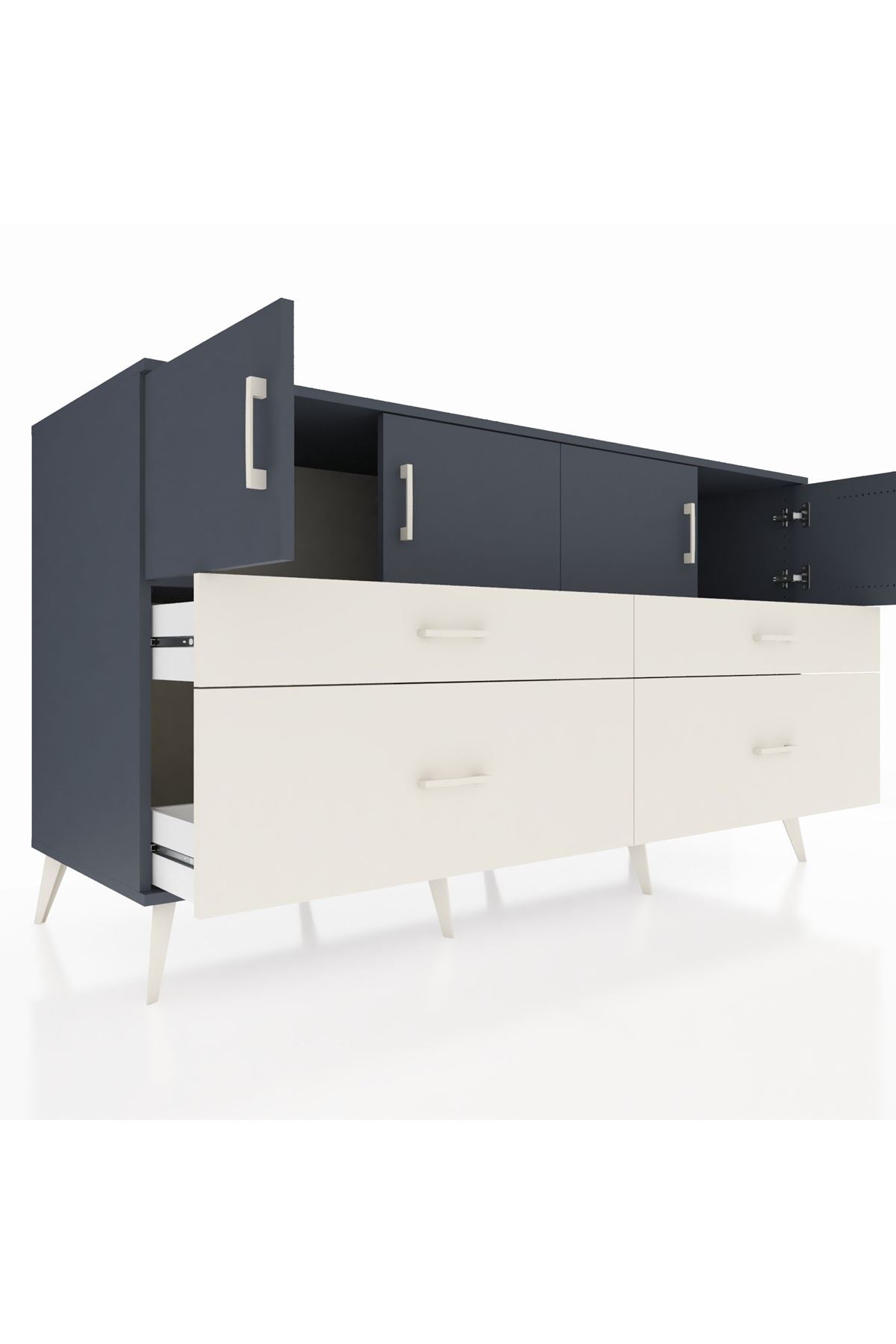 Kronos Konsol 2 Raflı 4 Çekmeceli 4 Kapaklı 176x59x99 Antrasit-Antrasit/Aytaşı