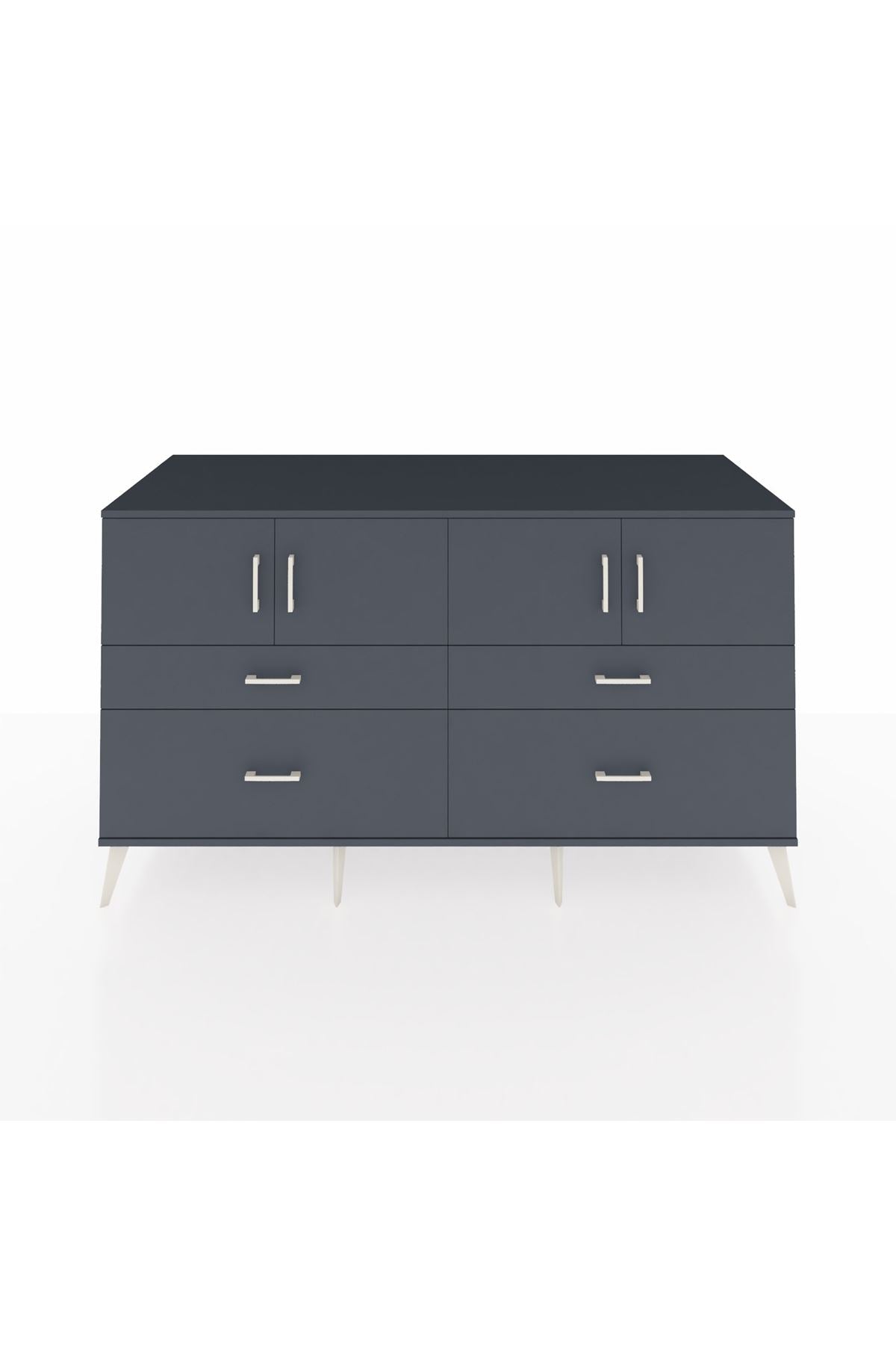 Kronos Konsol 2 Raflı 4 Çekmeceli 4 Kapaklı 176x59x99 Antrasit-Antrasit