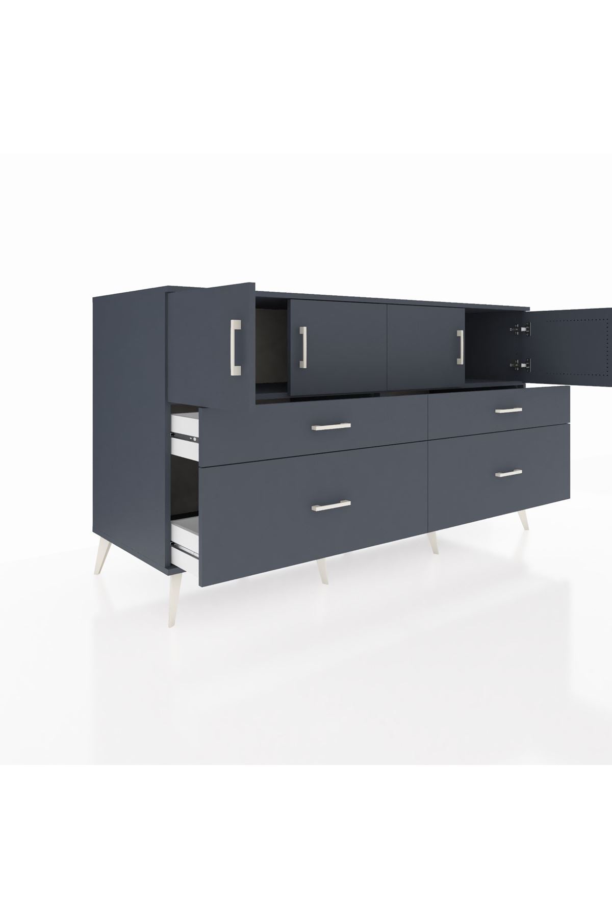 Kronos Konsol 2 Raflı 4 Çekmeceli 4 Kapaklı 176x59x99 Antrasit-Antrasit