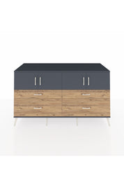 Kronos Konsol 2 Raflı 4 Çekmeceli 4 Kapaklı 176x59x99 Antrasit-Antrasit/Çam