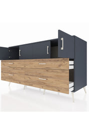 Kronos Konsol 2 Raflı 4 Çekmeceli 4 Kapaklı 176x59x99 Antrasit-Antrasit/Çam