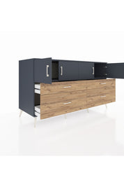 Kronos Konsol 2 Raflı 4 Çekmeceli 4 Kapaklı 176x59x99 Antrasit-Antrasit/Çam