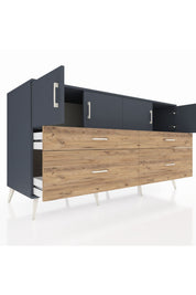 Kronos Konsol 2 Raflı 4 Çekmeceli 4 Kapaklı 176x59x99 Antrasit-Antrasit/Çam