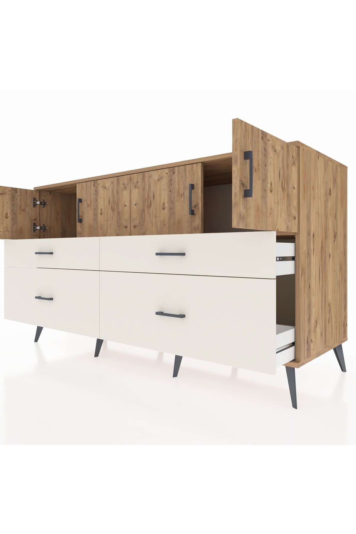 Kronos Konsol 2 Raflı 4 Çekmeceli 4 Kapaklı 176x59x99 Çam-Çam/Aytaşı