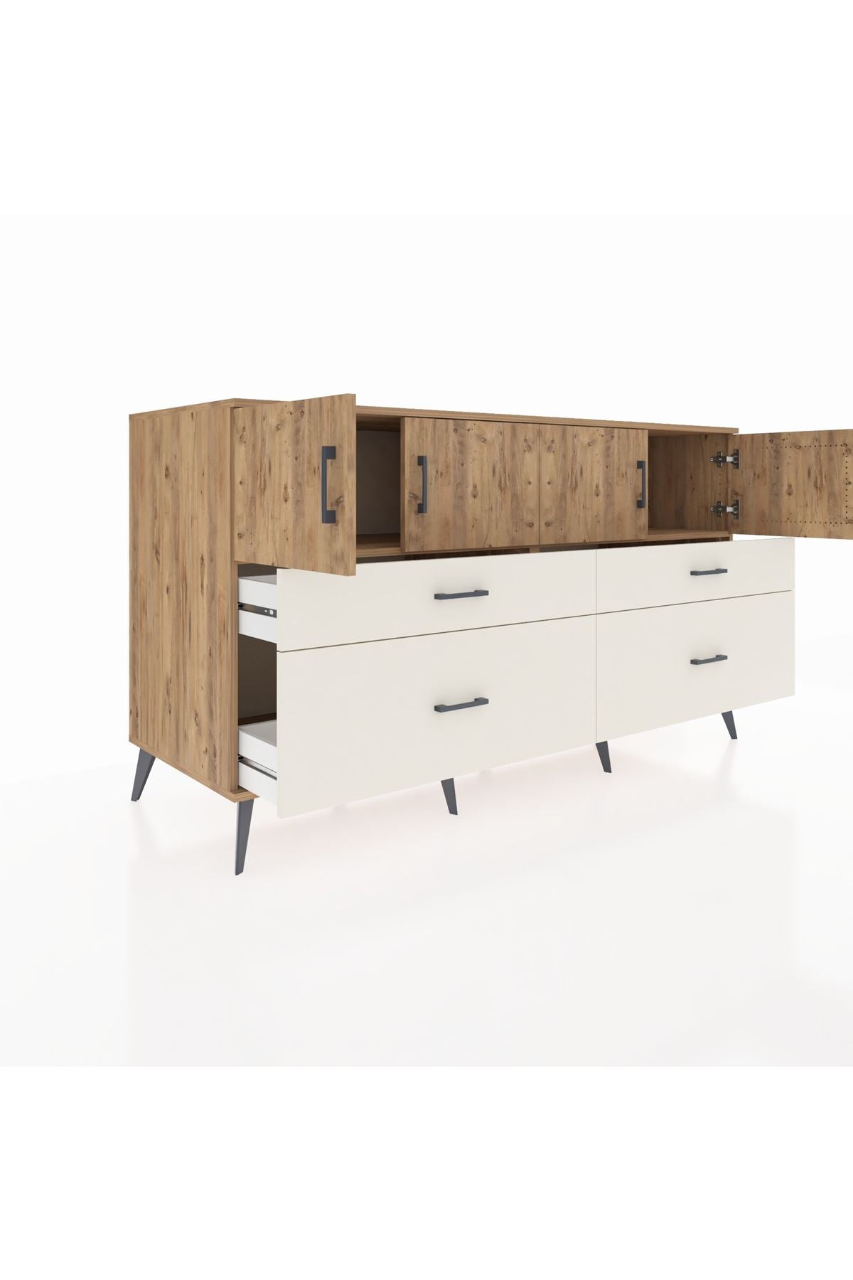 Kronos Konsol 2 Raflı 4 Çekmeceli 4 Kapaklı 176x59x99 Çam-Çam/Aytaşı