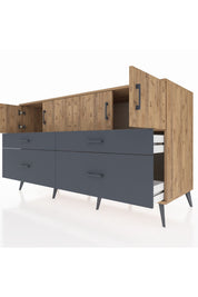 Kronos Konsol 2 Raflı 4 Çekmeceli 4 Kapaklı 176x59x99 Çam-Çam/Antrasit