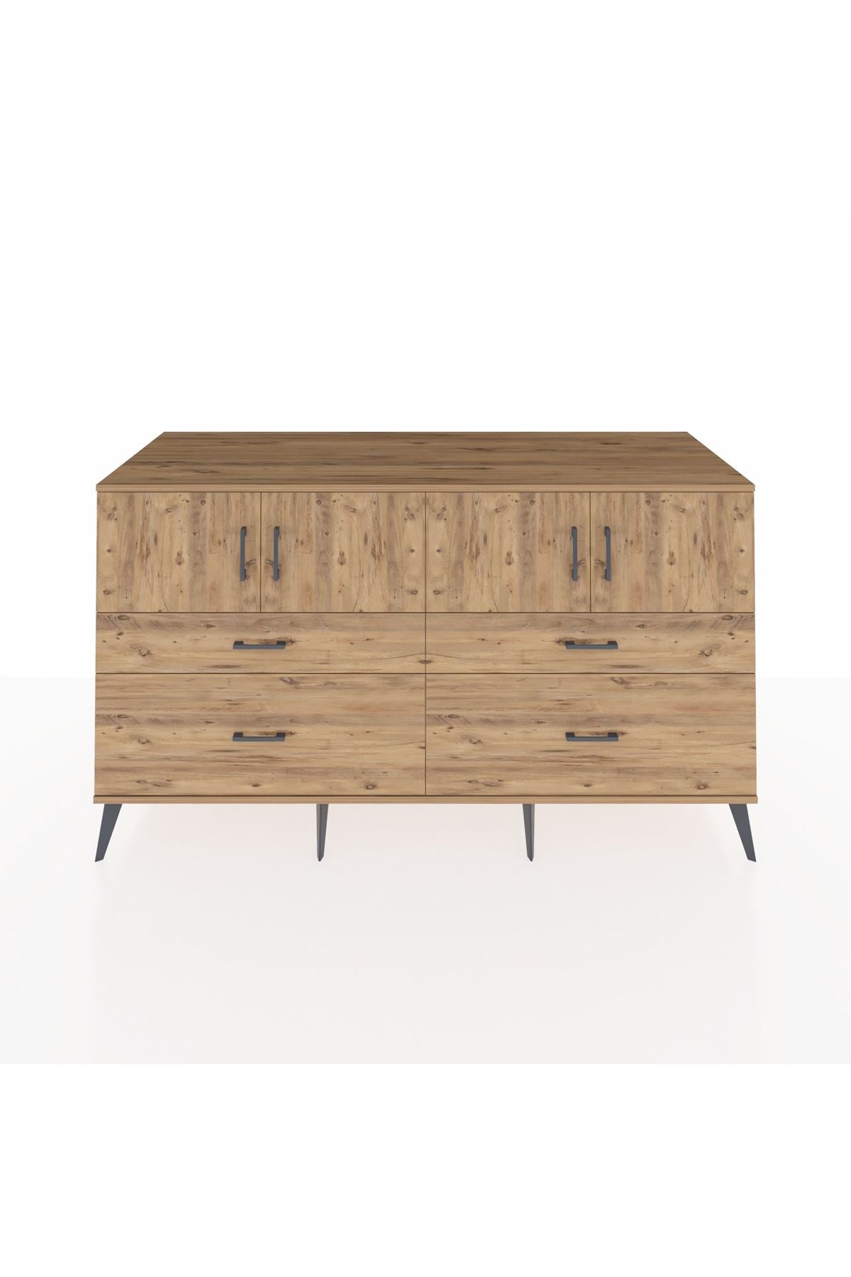 Kronos Konsol 2 Raflı 4 Çekmeceli 4 Kapaklı 176x59x99 Çam-Çam