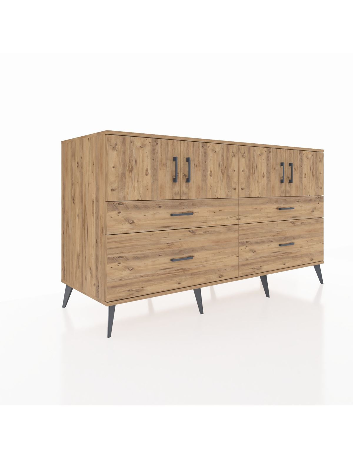 Kronos Konsol 2 Raflı 4 Çekmeceli 4 Kapaklı 176x59x99 Çam-Çam