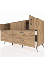 Kronos Konsol 2 Raflı 4 Çekmeceli 4 Kapaklı 176x59x99 Çam-Çam