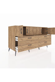 Kronos Konsol 2 Raflı 4 Çekmeceli 4 Kapaklı 176x59x99 Çam-Çam