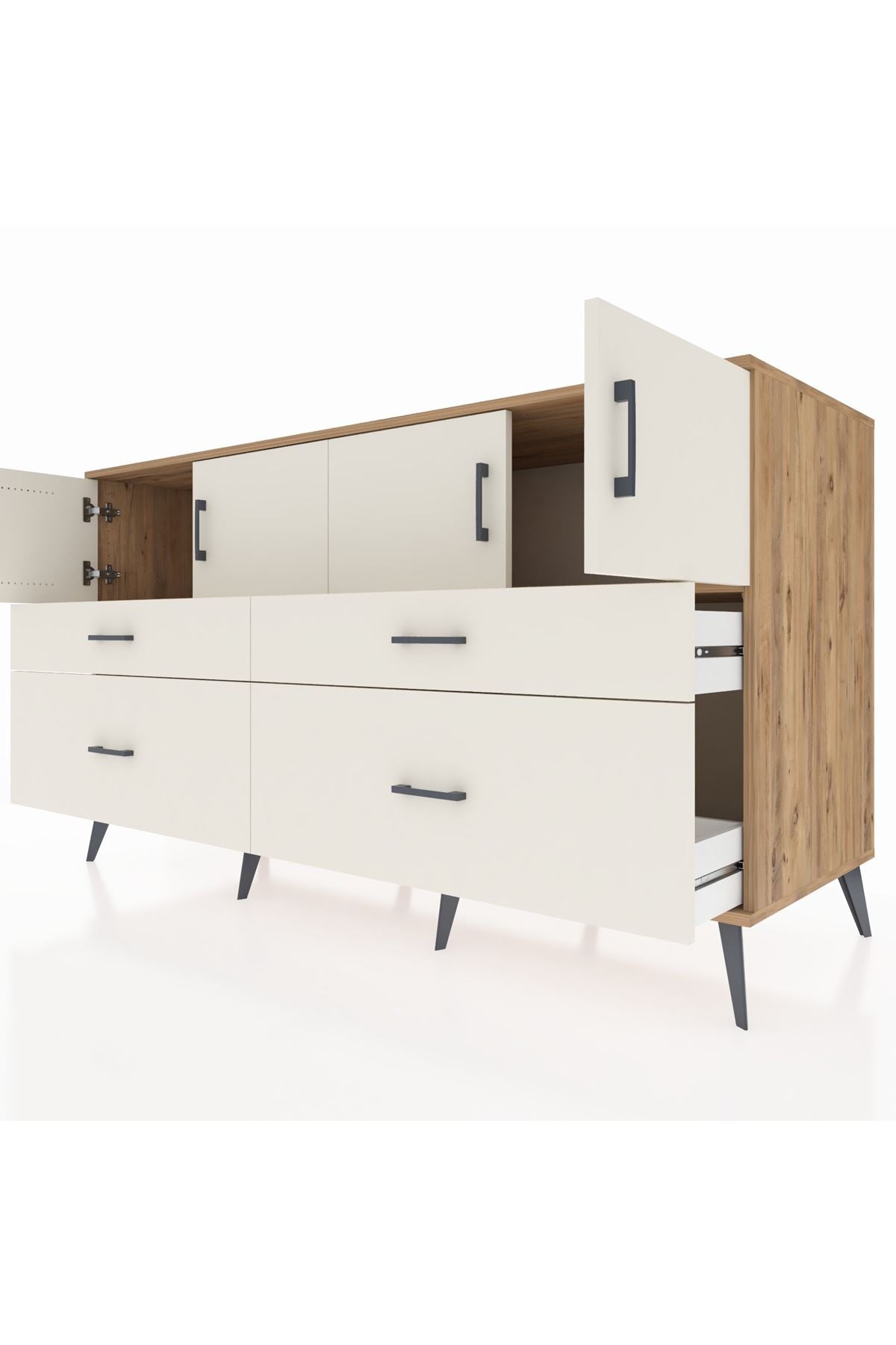 Kronos Konsol 2 Raflı 4 Çekmeceli 4 Kapaklı 176x59x99 Çam-Aytaşı