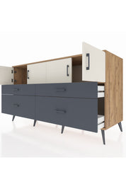 Kronos Konsol 2 Raflı 4 Çekmeceli 4 Kapaklı 176x59x99 Çam-Aytaşı/Antrasit