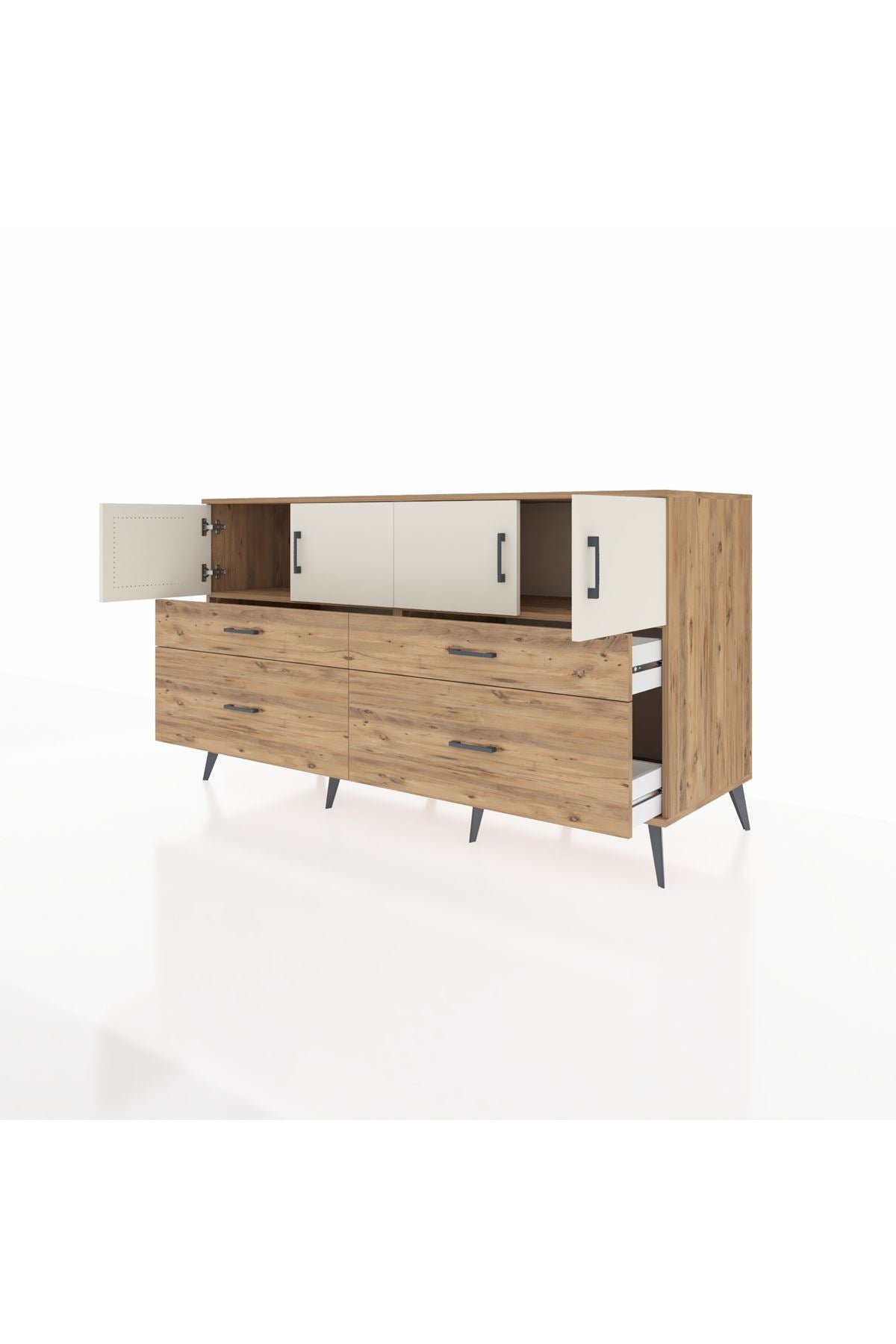 Kronos Konsol 2 Raflı 4 Çekmeceli 4 Kapaklı 176x59x99 Çam-Aytaşı/Çam