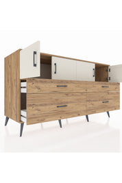 Kronos Konsol 2 Raflı 4 Çekmeceli 4 Kapaklı 176x59x99 Çam-Aytaşı/Çam