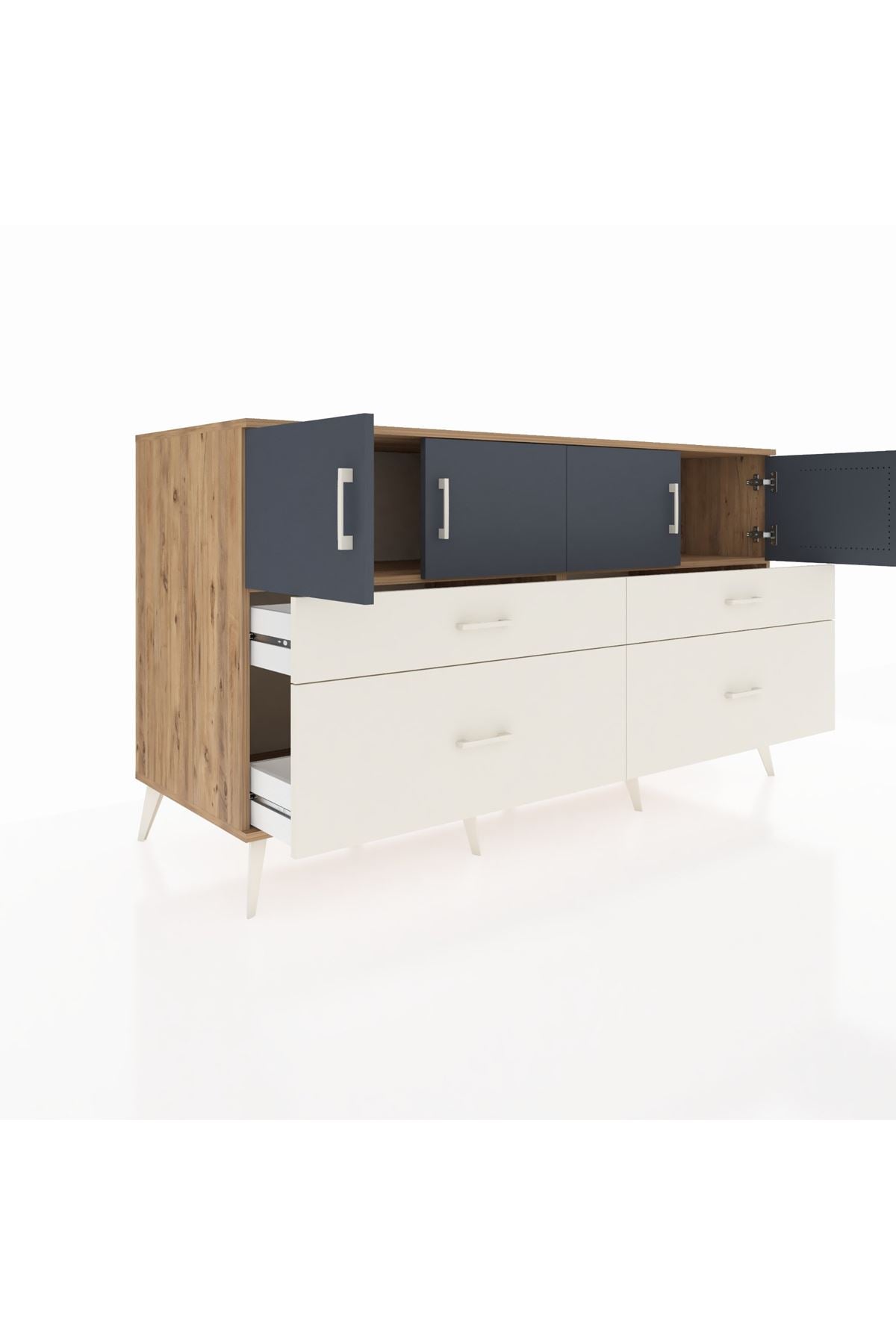 Kronos Konsol 2 Raflı 4 Çekmeceli 4 Kapaklı 176x59x99 Çam-Antrasit/Aytaşı