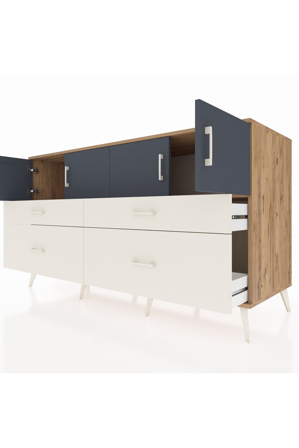 Kronos Konsol 2 Raflı 4 Çekmeceli 4 Kapaklı 176x59x99 Çam-Antrasit/Aytaşı