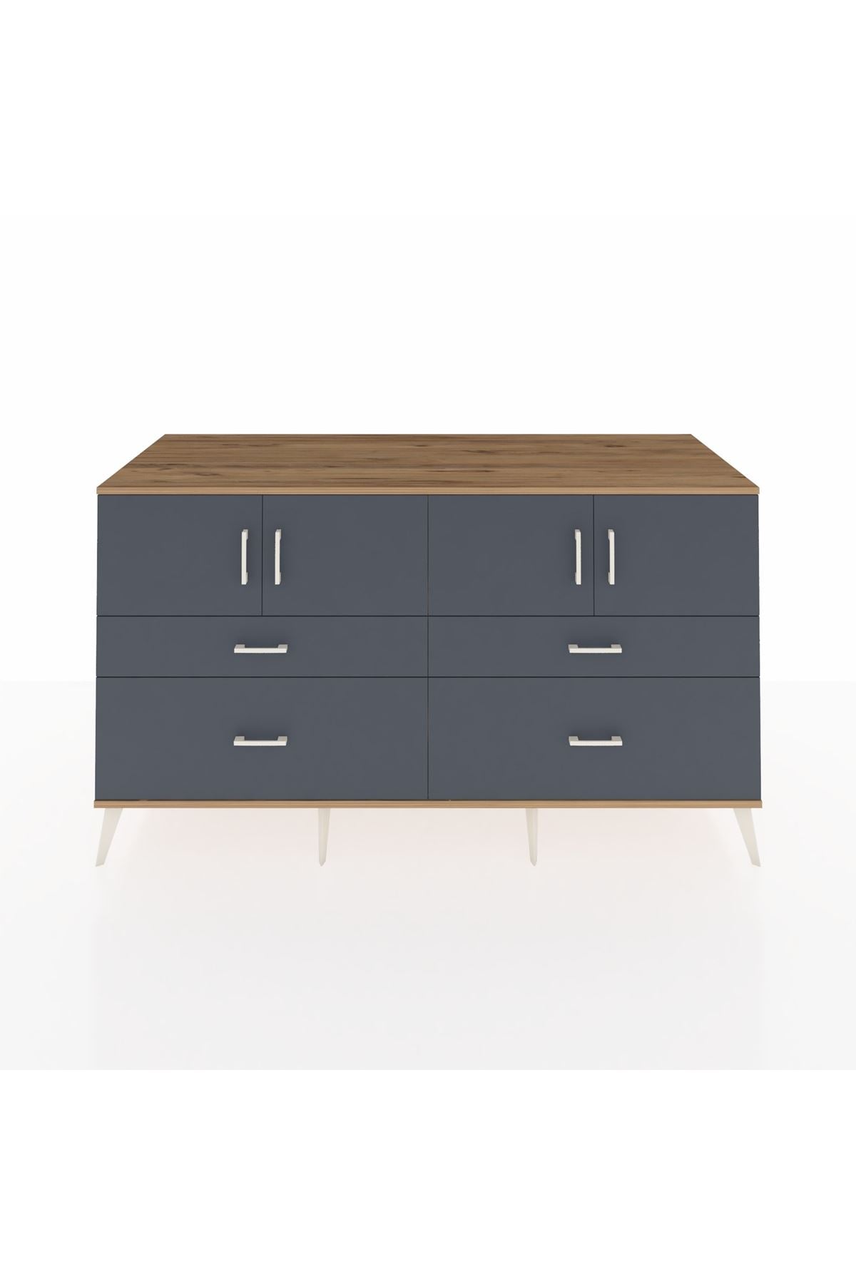 Kronos Konsol 2 Raflı 4 Çekmeceli 4 Kapaklı 176x59x99 Çam-Antrasit