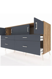 Kronos Konsol 2 Raflı 4 Çekmeceli 4 Kapaklı 176x59x99 Çam-Antrasit