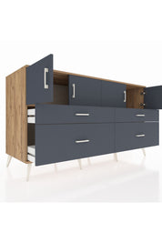 Kronos Konsol 2 Raflı 4 Çekmeceli 4 Kapaklı 176x59x99 Çam-Antrasit