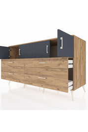 Kronos Konsol 2 Raflı 4 Çekmeceli 4 Kapaklı 176x59x99 Çam-Antrasit/Çam