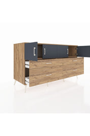 Kronos Konsol 2 Raflı 4 Çekmeceli 4 Kapaklı 176x59x99 Çam-Antrasit/Çam