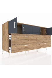 Kronos Konsol 2 Raflı 4 Çekmeceli 4 Kapaklı 176x59x99 Çam-Antrasit/Çam