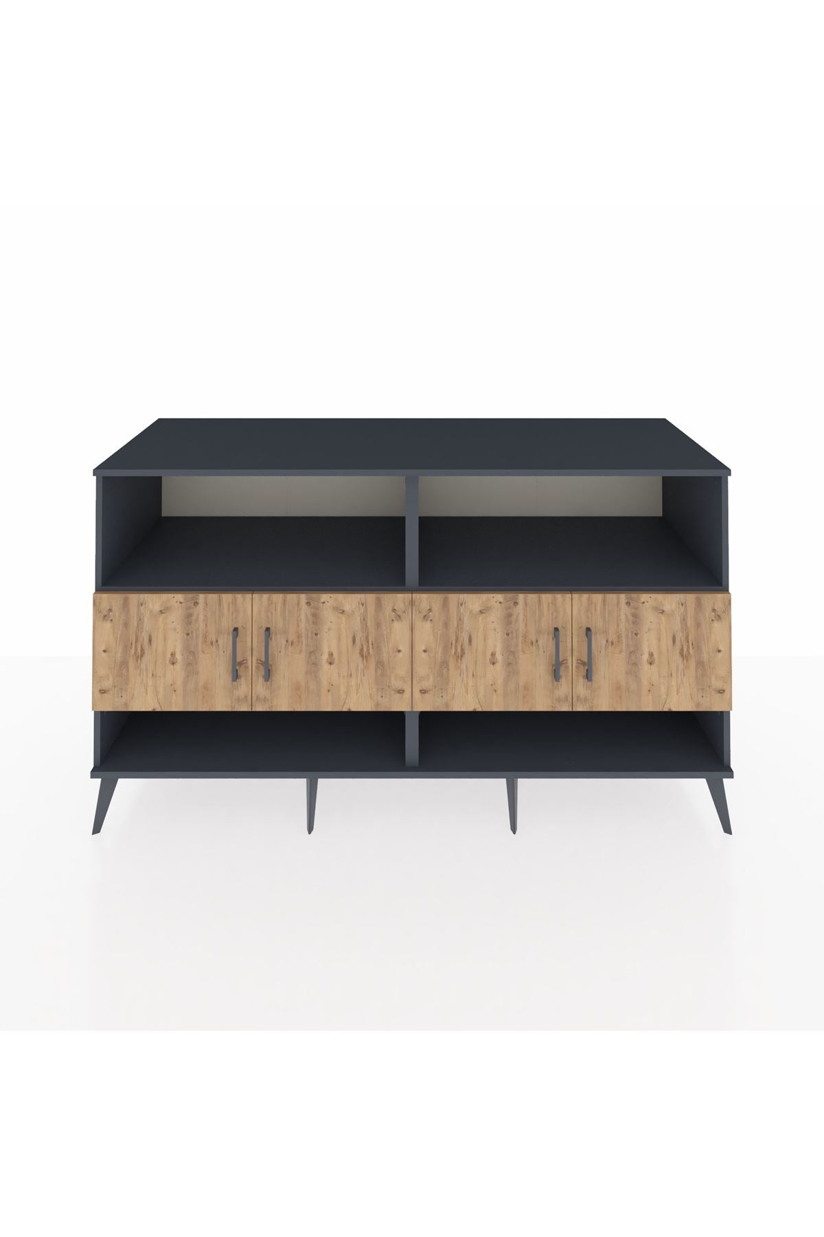 Kronos Konsol 4 Raflı 4 Kapaklı 176x59x99 Antrasit-Çam/Aytaşı