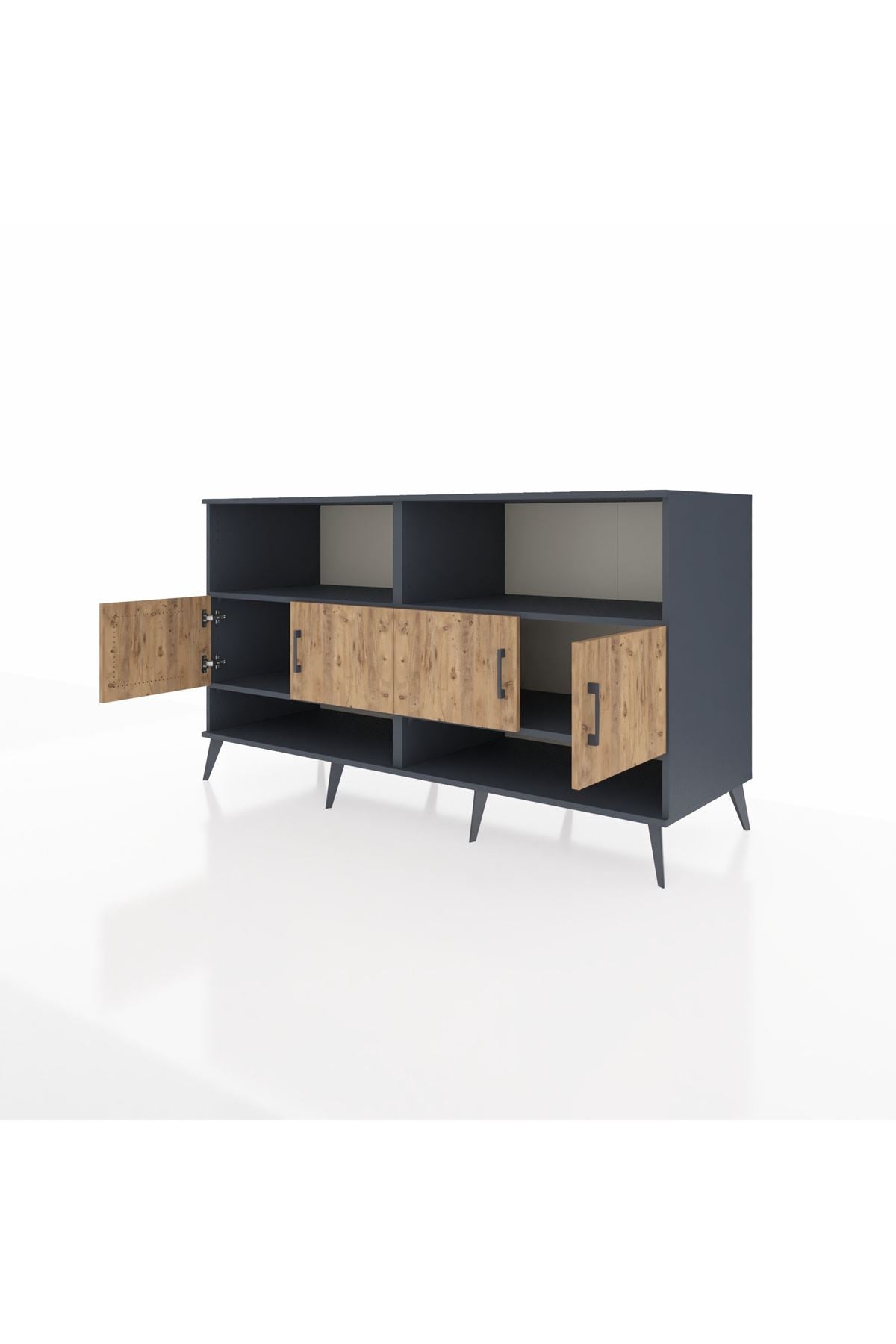 Kronos Konsol 4 Raflı 4 Kapaklı 176x59x99 Antrasit-Çam/Aytaşı