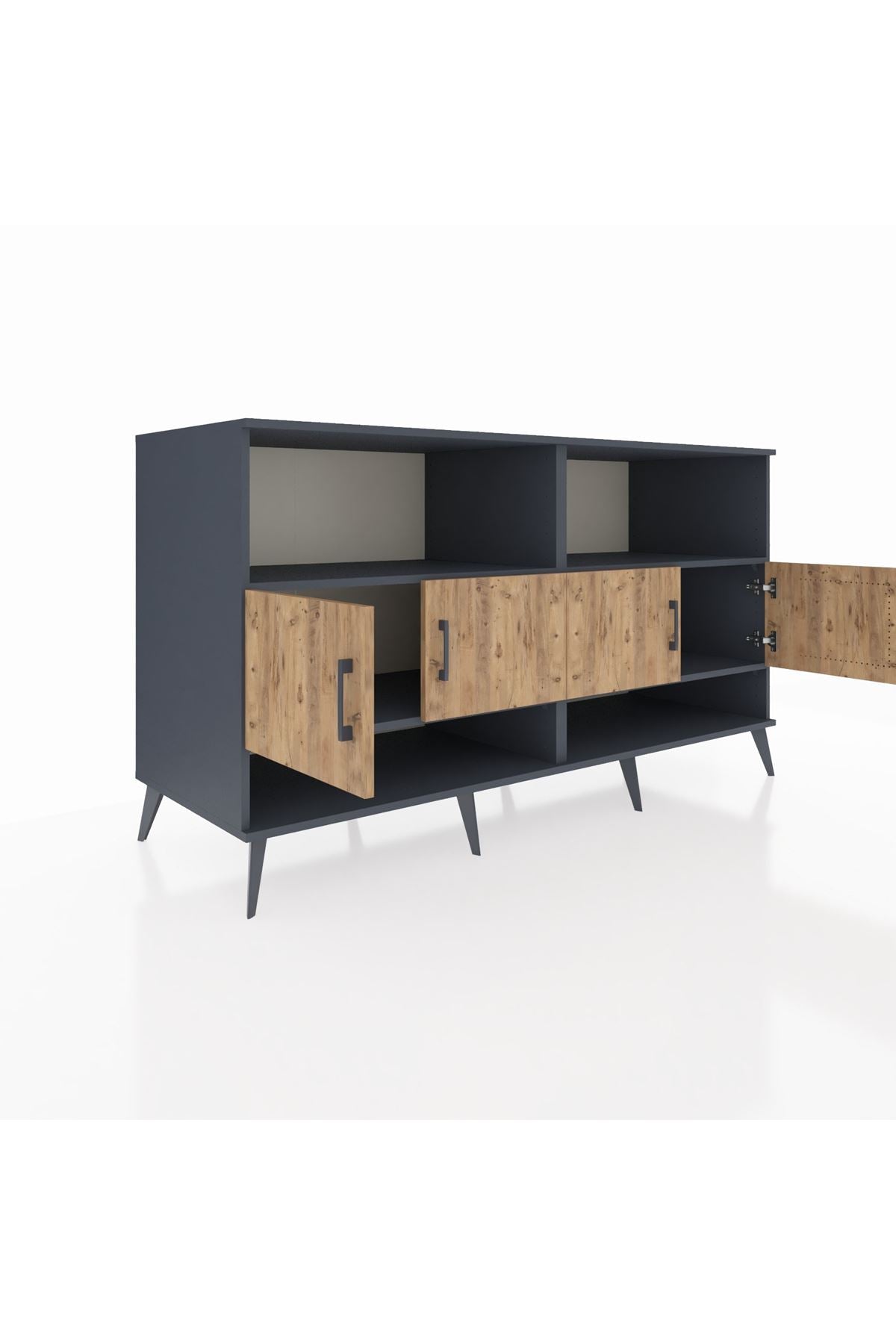 Kronos Konsol 4 Raflı 4 Kapaklı 176x59x99 Antrasit-Çam/Aytaşı