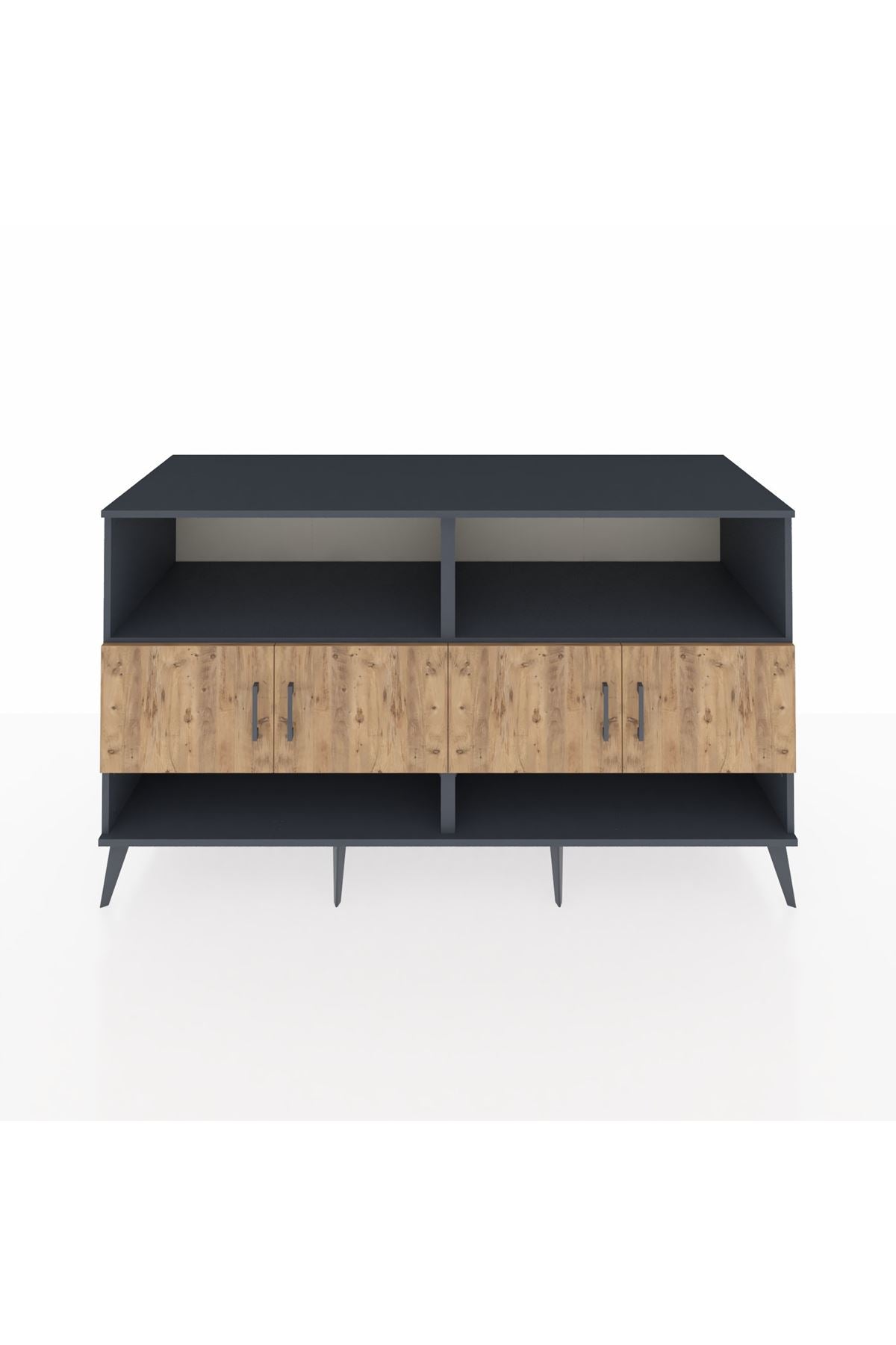 Kronos Konsol 4 Raflı 4 Kapaklı 176x59x99 Antrasit-Çam/Antrasit