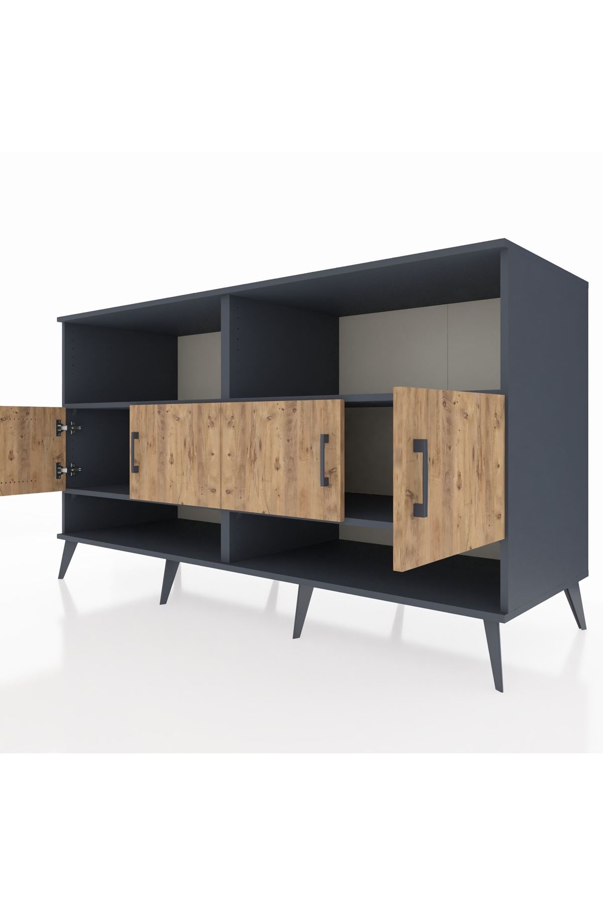 Kronos Konsol 4 Raflı 4 Kapaklı 176x59x99 Antrasit-Çam/Antrasit