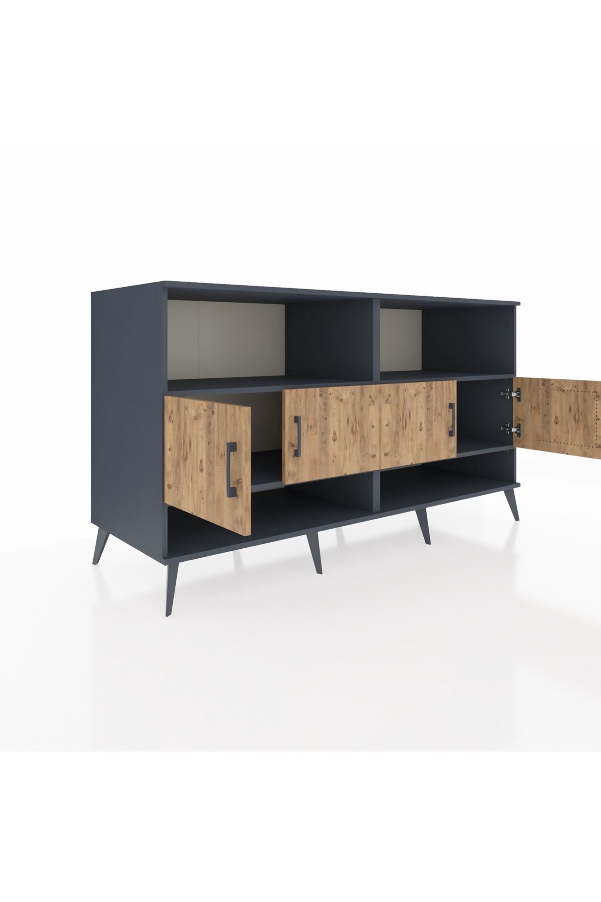 Kronos Konsol 4 Raflı 4 Kapaklı 176x59x99 Antrasit-Çam/Antrasit