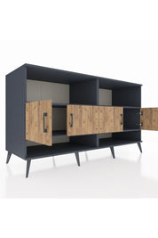 Kronos Konsol 4 Raflı 4 Kapaklı 176x59x99 Antrasit-Çam/Antrasit