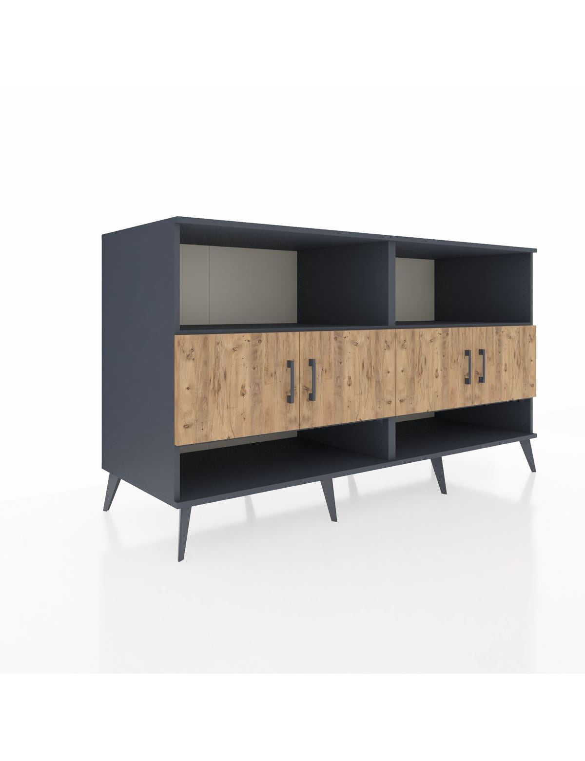 Kronos Konsol 4 Raflı 4 Kapaklı 176x59x99 Antrasit-Çam