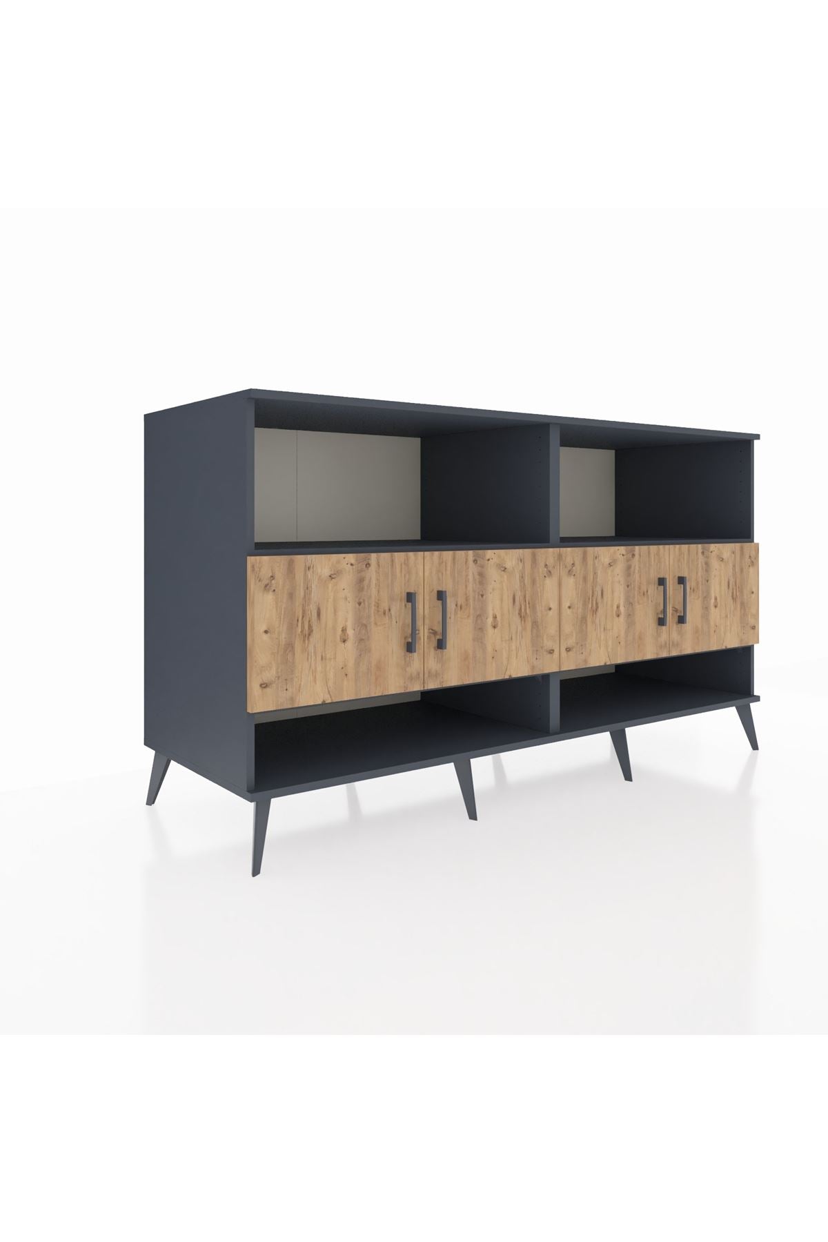 Kronos Konsol 4 Raflı 4 Kapaklı 176x59x99 Antrasit-Çam