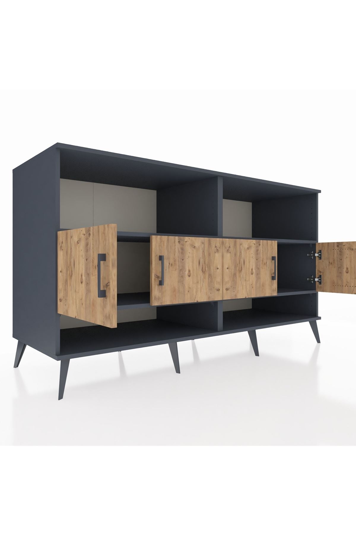 Kronos Konsol 4 Raflı 4 Kapaklı 176x59x99 Antrasit-Çam