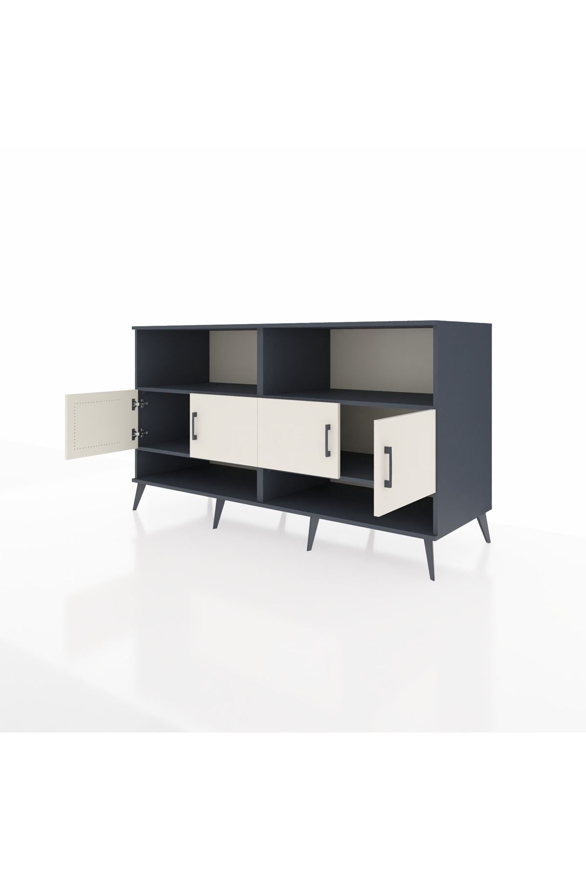 Kronos Konsol 4 Raflı 4 Kapaklı 176x59x99 Antrasit-Aytaşı/Çam